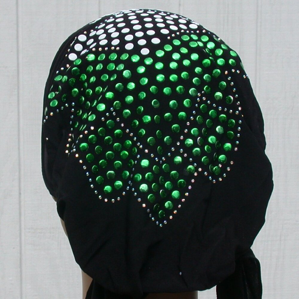 BLACK Pre-Tied Stud Chemo Cap Slip On Bonnet Hijab Undercap # 5